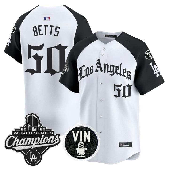 Mookie Betts Jersey #50 Dodgers 2025 World Series Champions LA Gothic