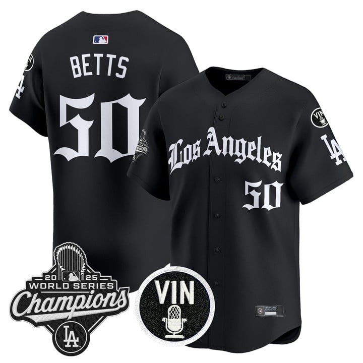 Mookie Betts Jersey #50 Dodgers 2025 World Series Champions LA Gothic