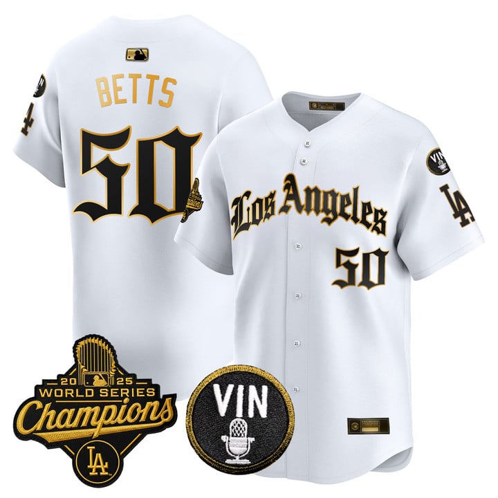 Mookie Betts Jersey #50 Dodgers 2025 World Series Champions LA Gothic