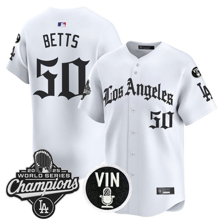 Mookie Betts Jersey #50 Dodgers 2025 World Series Champions LA Gothic