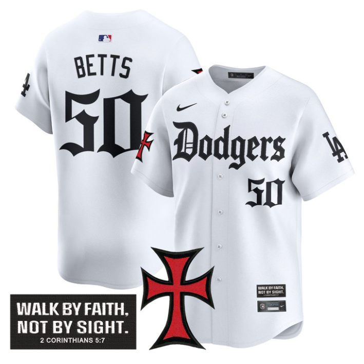 Mookie Betts Jersey #50 Dodgers Faith Glory Edition Vapor Premier Limited Stitched