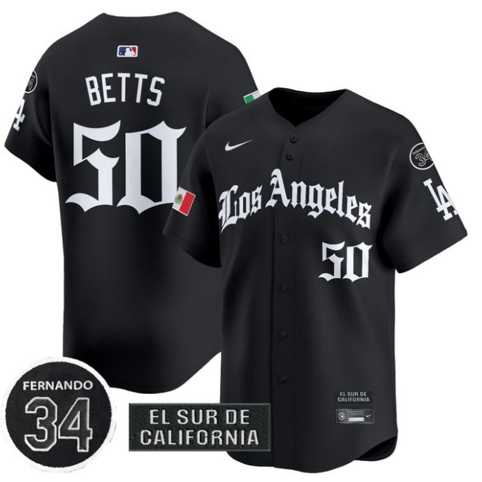 Mookie Betts Jersey #50 Dodgers Mexico 2025 LA Gothic Style Patch Premier Limited Stitched
