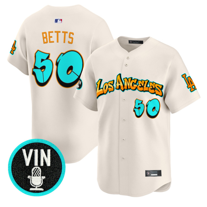 Mookie Betts Jersey #50 Los Angeles Dodgers Graffiti Street Style Stitched