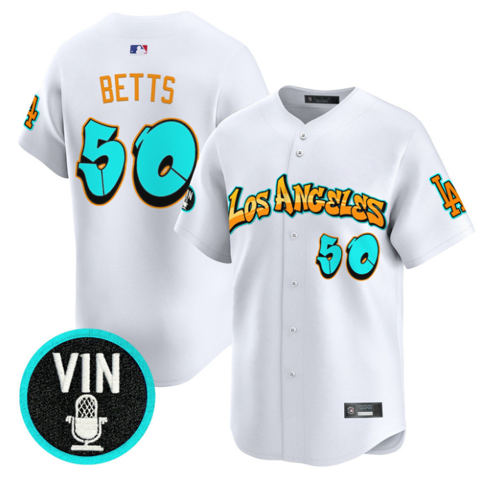 Mookie Betts Jersey #50 Los Angeles Dodgers Graffiti Street Style Stitched