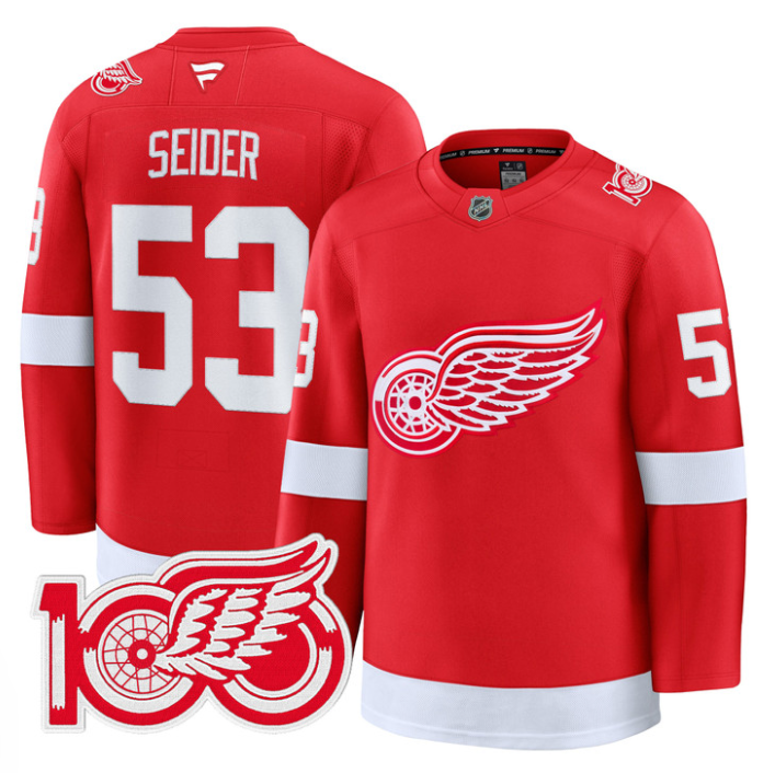 Moritz Seider Jersey #53 Detroit Red Wings 100th Anniversary Stitched