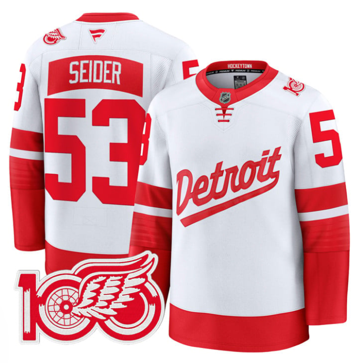 Moritz Seider Jersey #53 Detroit Red Wings 100th Anniversary Stitched