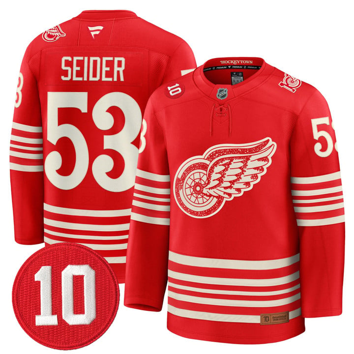 Moritz Seider Jersey #53 Red Wings #10 Alex Delvecchio Honoring