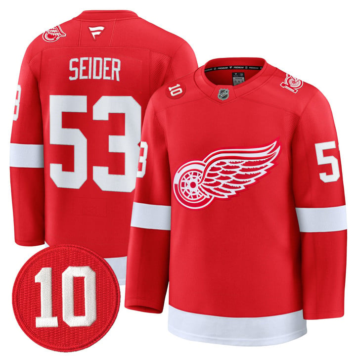 Moritz Seider Jersey #53 Red Wings #10 Alex Delvecchio Honoring