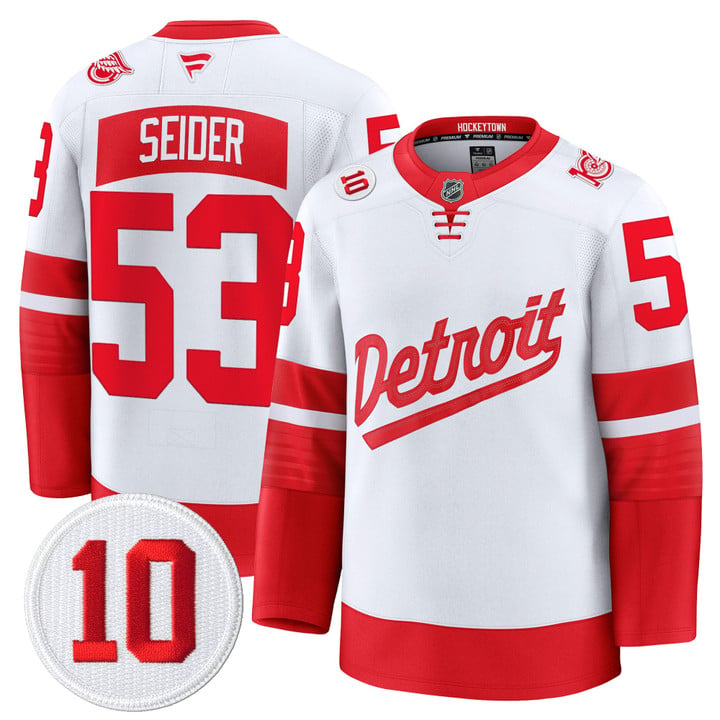 Moritz Seider Jersey #53 Red Wings #10 Alex Delvecchio Honoring