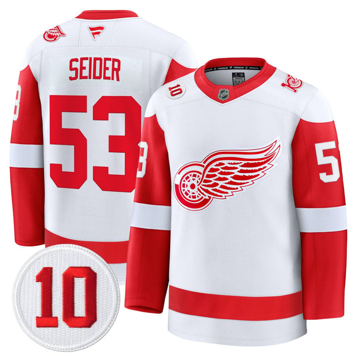 Moritz Seider Jersey #53 Red Wings #10 Alex Delvecchio Honoring