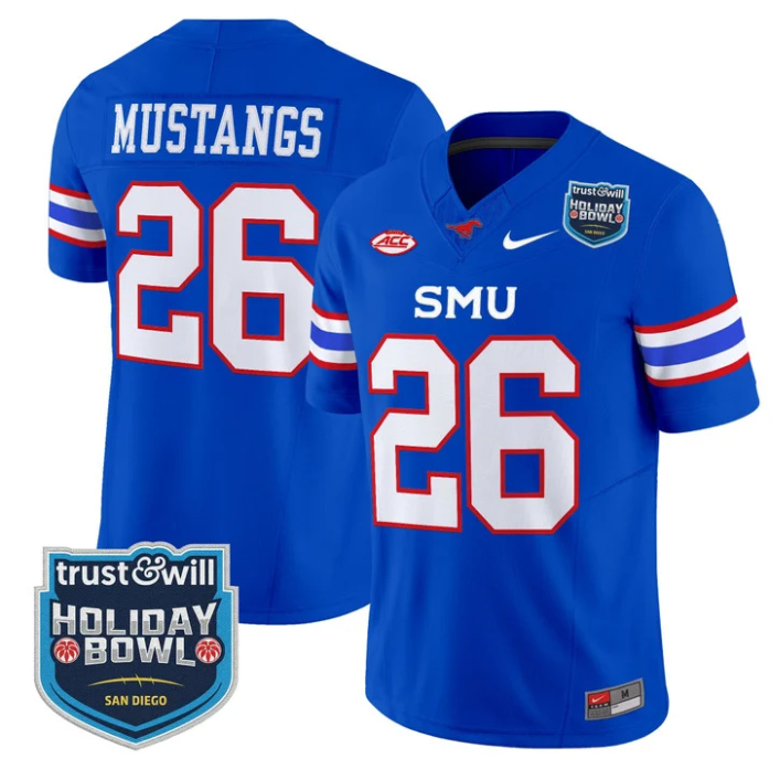 Mustangs Jersey #26 SMU Mustangs 2026 Holiday Bowl Patch Stitched BLue