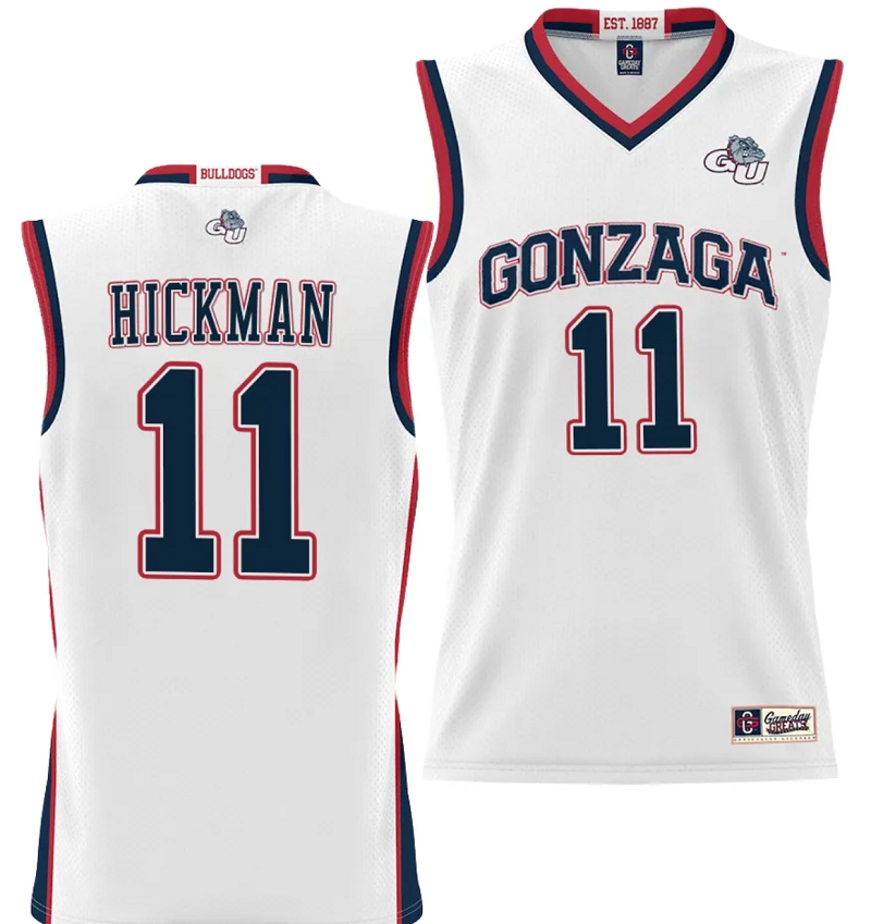 Nolan Hickman Jersey #11 Gonzaga Bulldogs NIL College Basketball Lightweight White