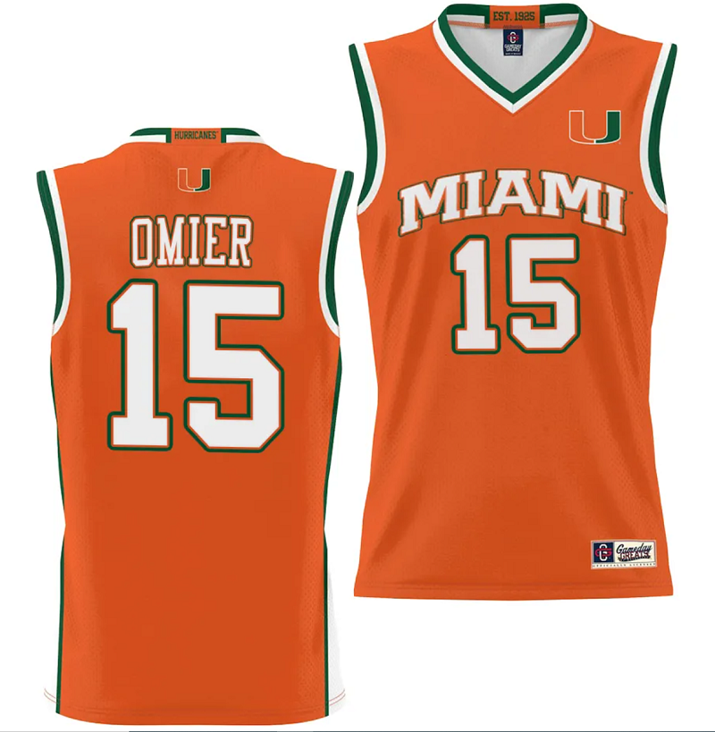 Norchad Omier Jersey #15 Miami Hurricanes NIL College Basketball Lightweight Orange