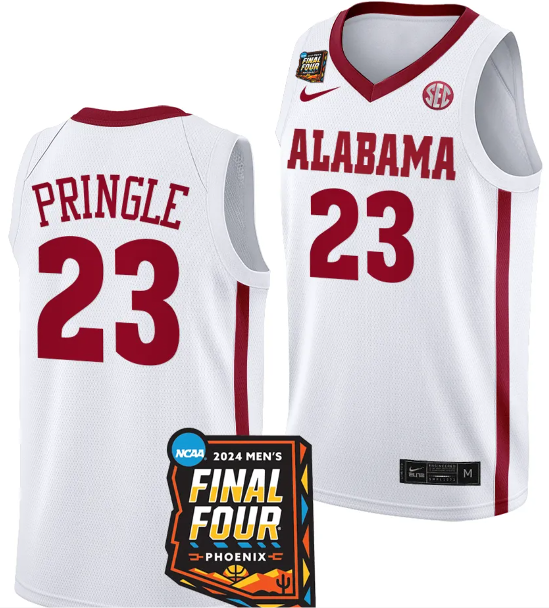 Nick Pringle Jersey #23 Alabama Crimson Tide 2024 NCAA March Madness Final Four Basketball White