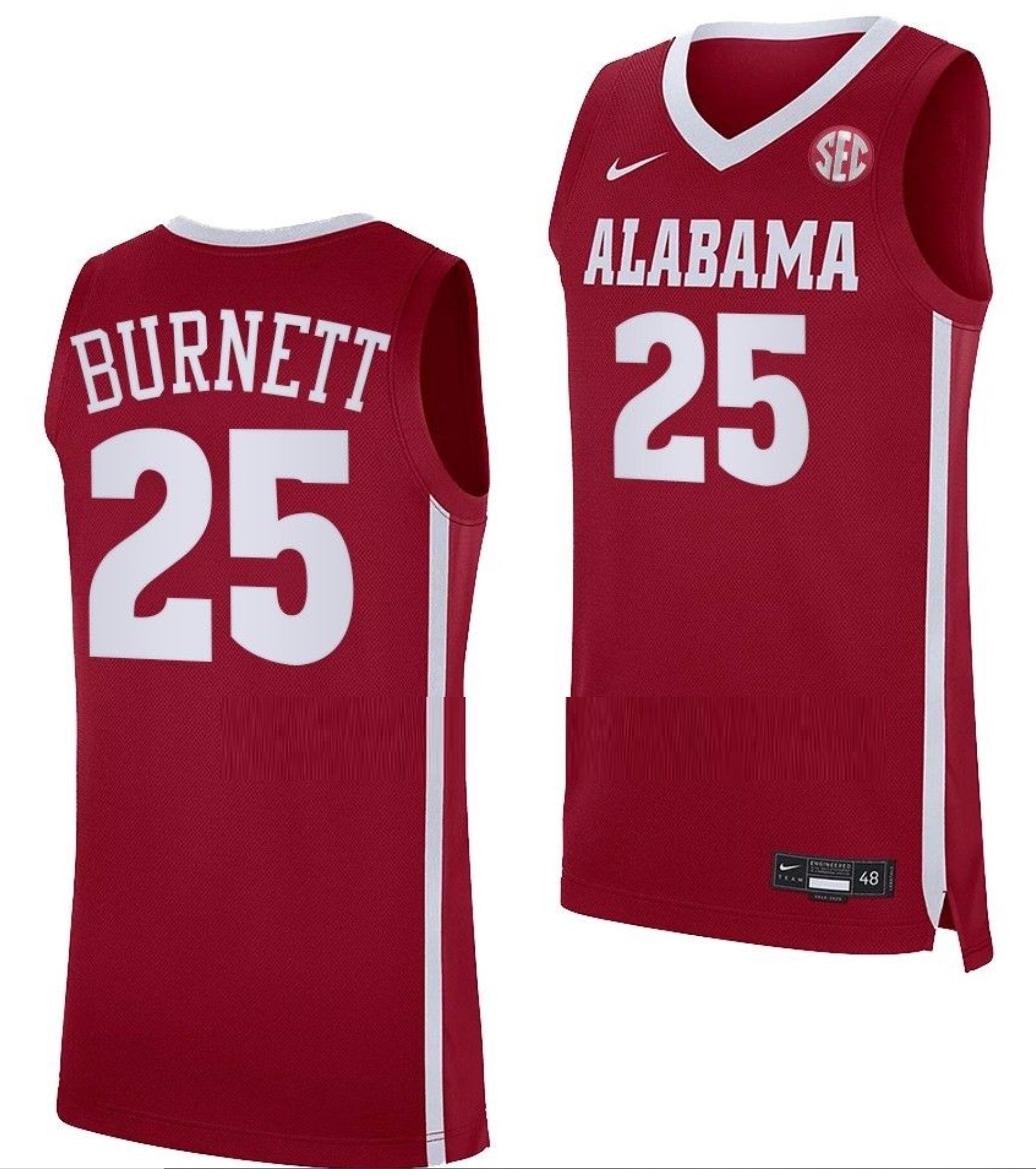 Nimari Burnett  Jersey Alabama Crimson Tide College Basketball Crimson #25
