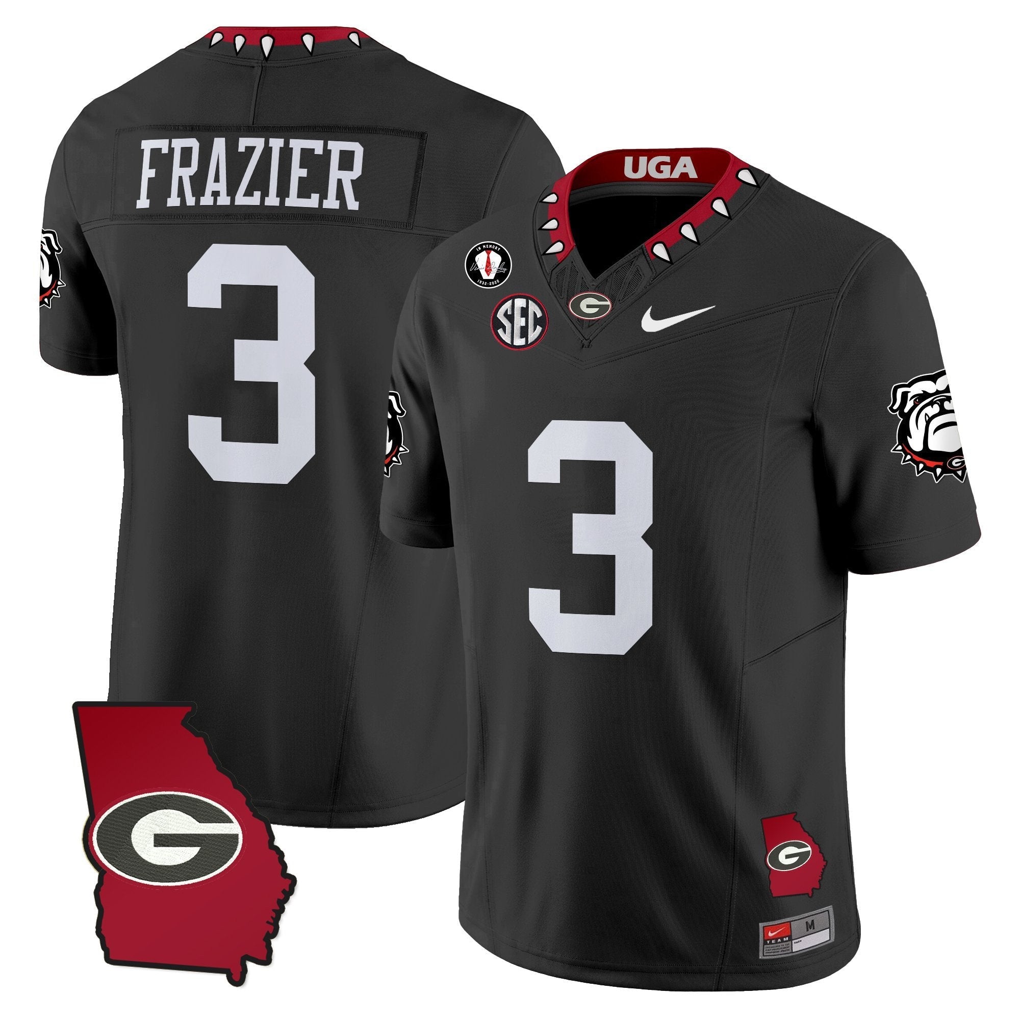 Nate Frazier Jersey #3 Georgia Bulldogs 2025 Georgia Map, Vince Dooley Stitched