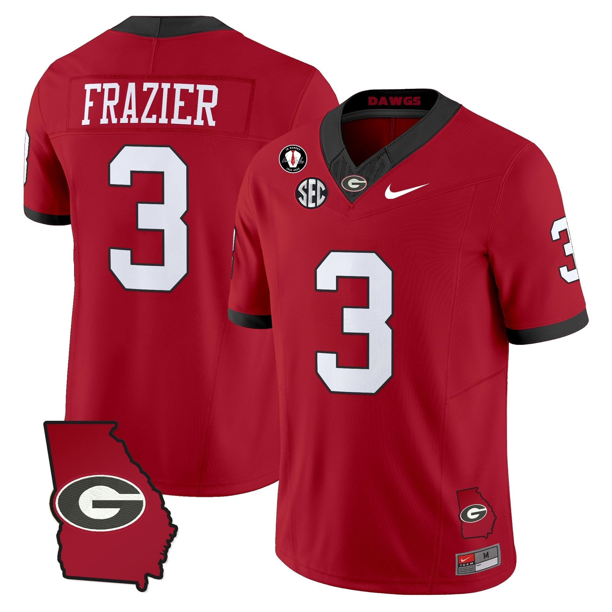 Nate Frazier Jersey #3 Georgia Bulldogs 2025 Georgia Map, Vince Dooley Stitched