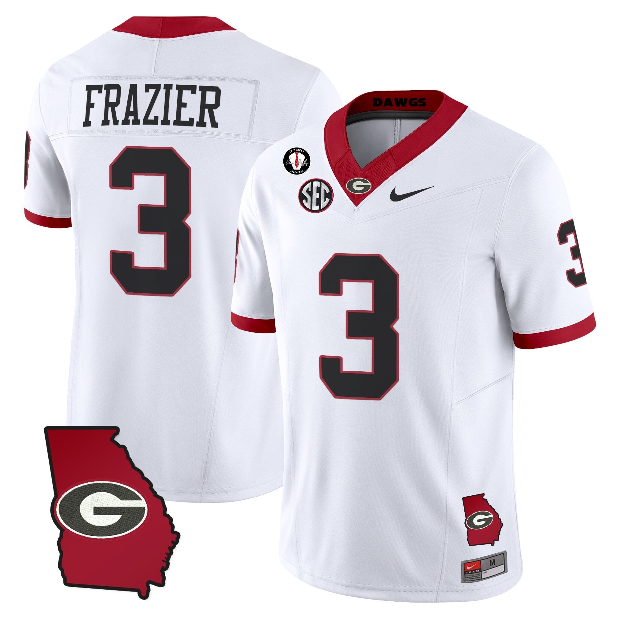 Nate Frazier Jersey #3 Georgia Bulldogs 2025 Georgia Map, Vince Dooley Stitched