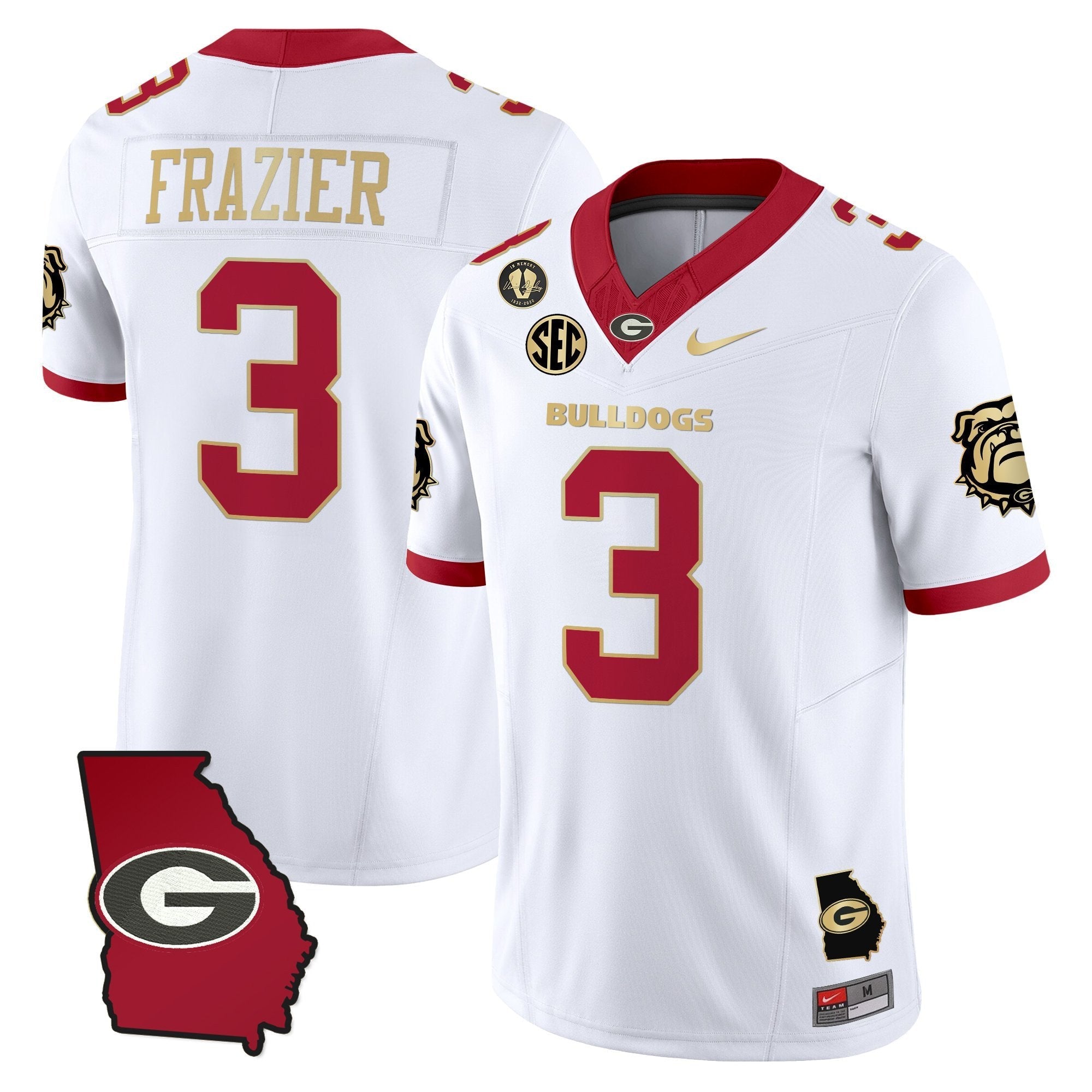 Nate Frazier Jersey #3 Georgia Bulldogs 2025 Georgia Map, Vince Dooley Stitched