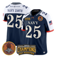 Navy 250th Jersey #25 Navy Midshipmen 2025 Trophy Champions Patch Stitched Navy Alternate
