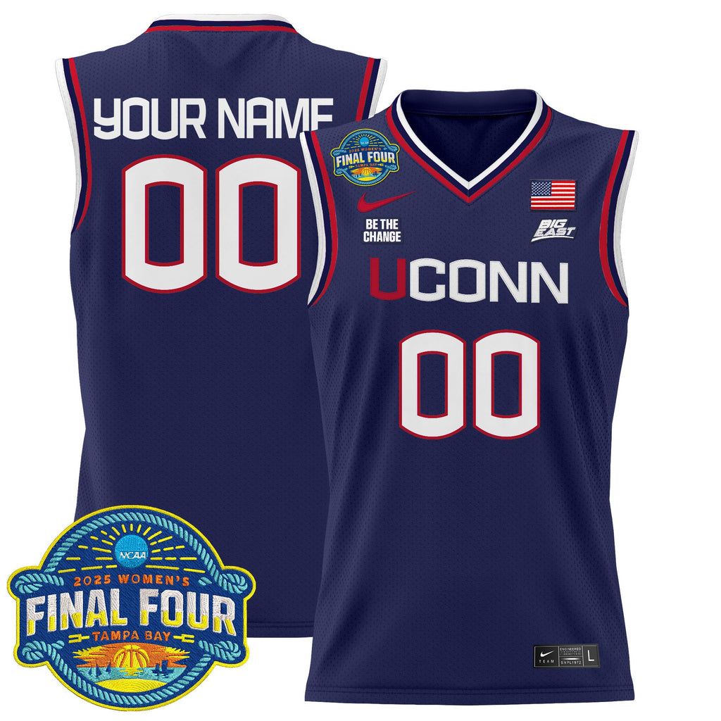 Custom UConn Huskies Jersey 2025 Big Eat Final Four Patch Stitched White Gold