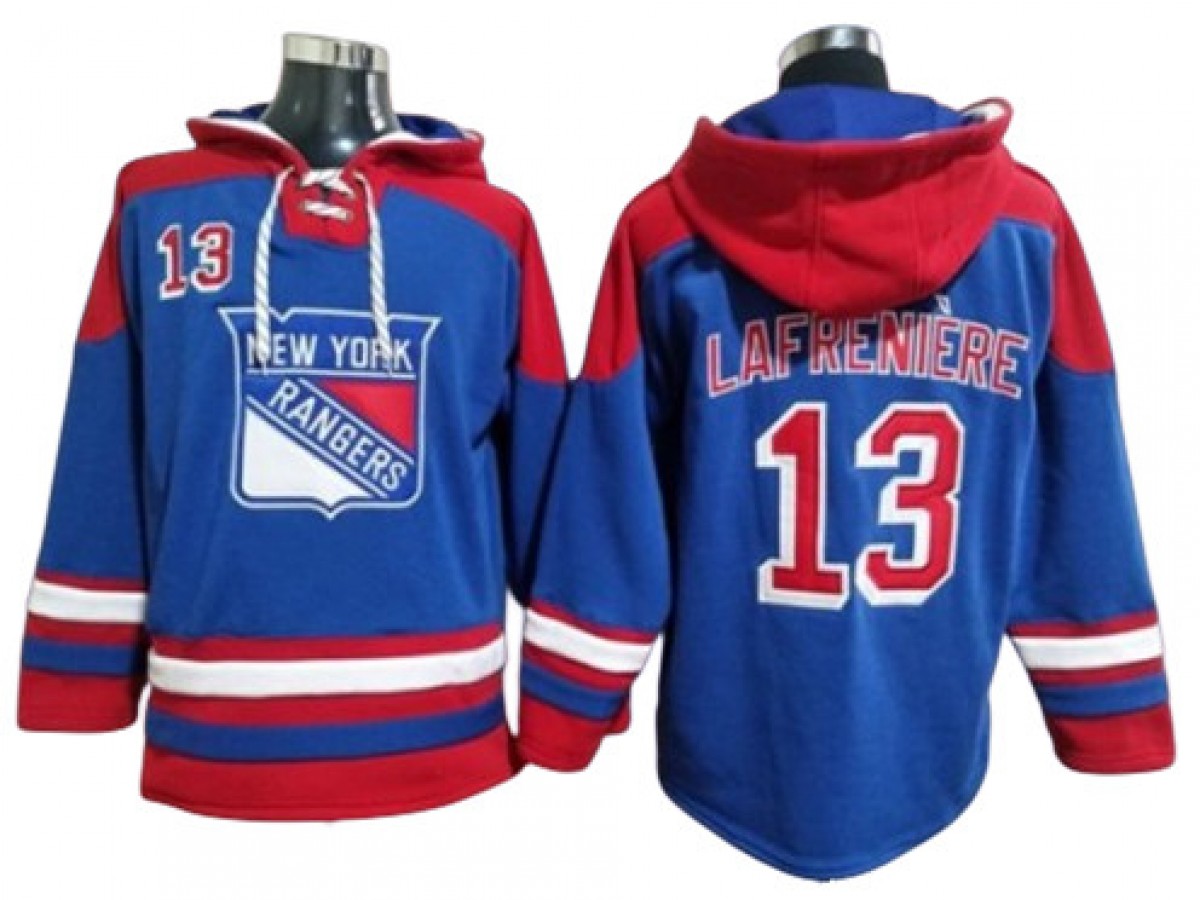 New York Rangers #13 Alexis Lafrenière Blue Ageless Must-Have Lace-Up Pullover Hoodie