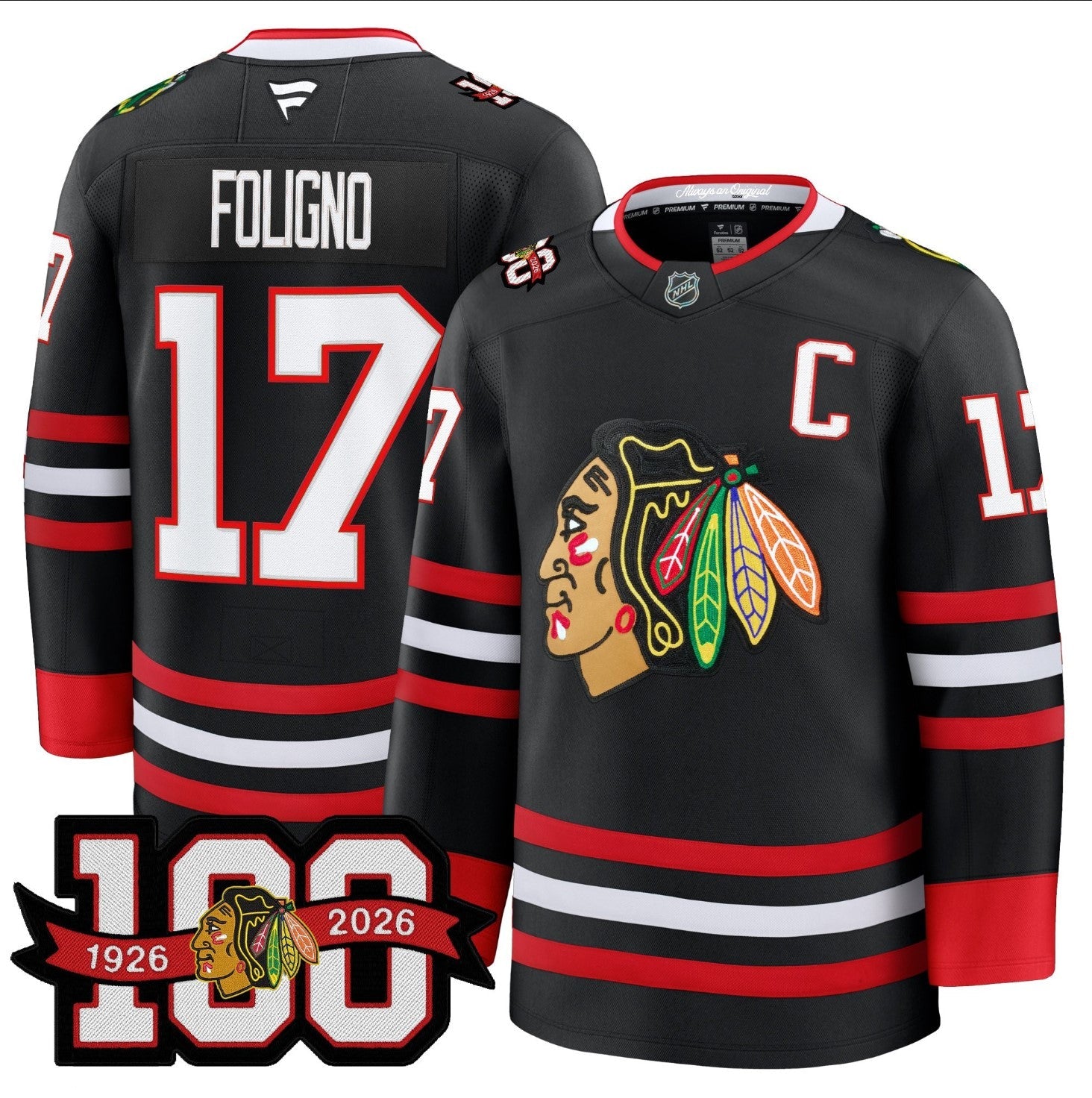 Nick Foligno Jersey #17 Chicago Blackhawks 2025-26 Premium 100th Stitched