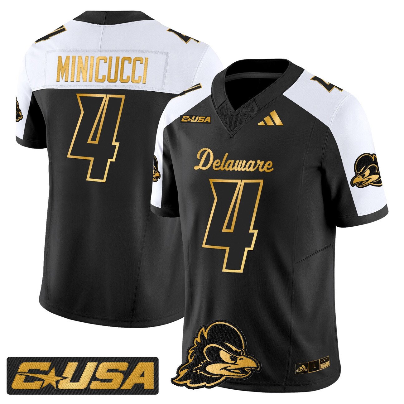Nick Minicucci Jersey #4 Delaware Blue Hens 2025 Gold Vapor Stitched