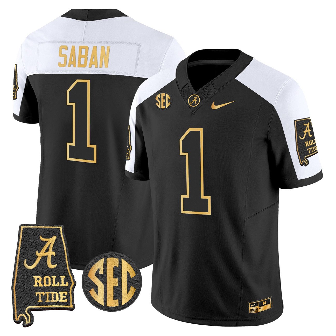 Nick Saban Jersey #1 Alabama Crimson Tide 2025 Gold Vapor Stitched