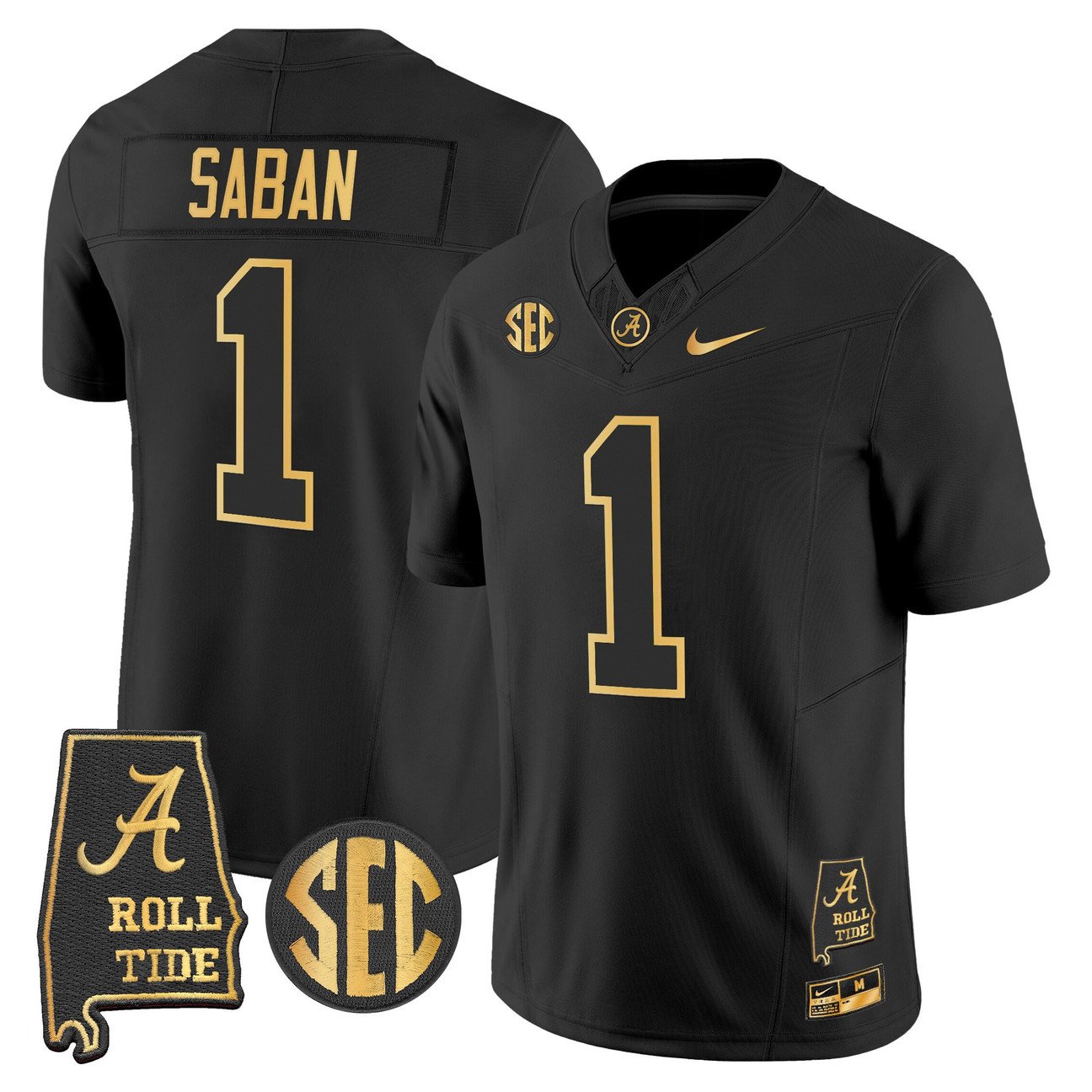 Nick Saban Jersey #1 Alabama Crimson Tide 2025 Gold Vapor Stitched
