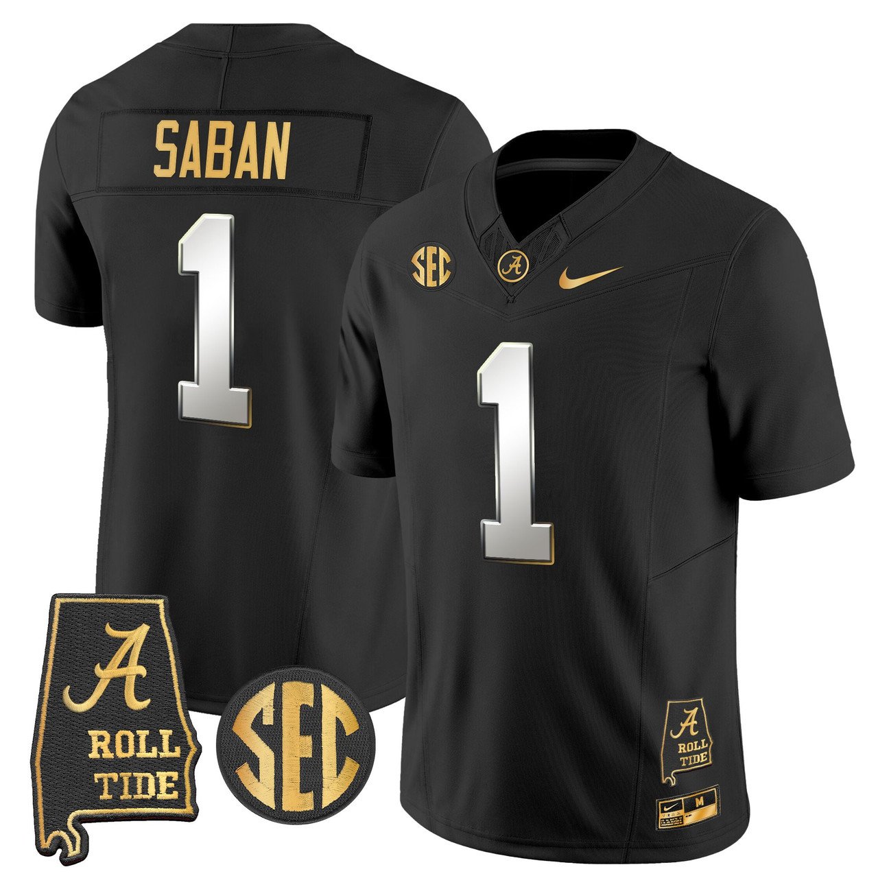 Nick Saban Jersey #1 Alabama Crimson Tide 2025 Gold Vapor Stitched