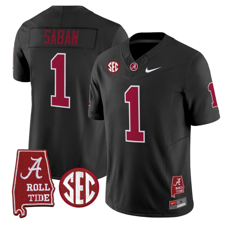 Nick Saban Jersey #1 Alabama Crimson Tide Throwback Map Stitched
