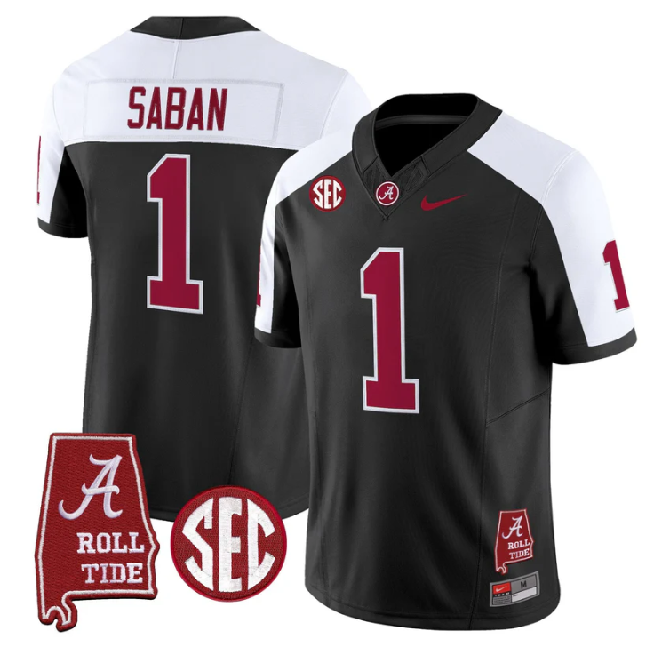 Nick Saban Jersey #1 Alabama Crimson Tide Throwback Map Stitched