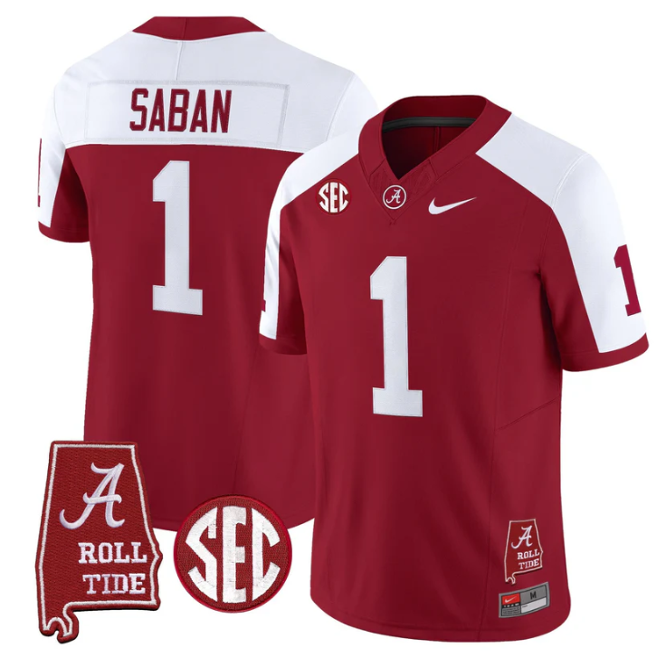 Nick Saban Jersey #1 Alabama Crimson Tide Throwback Map Stitched
