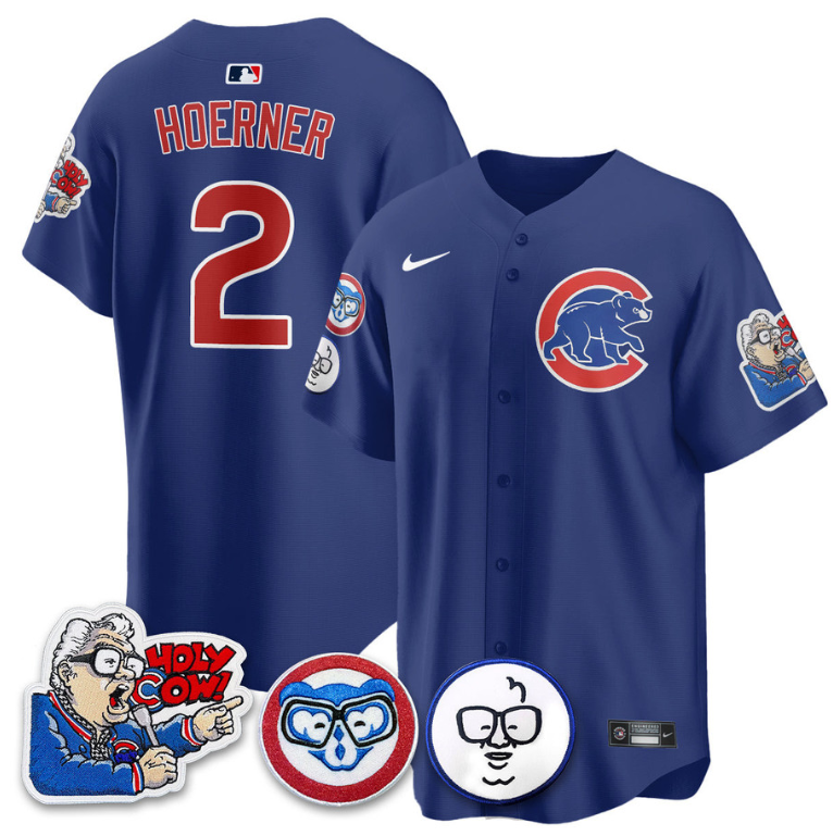 Nico Hoerner Jersey #2 Chicago Cubs Harry Caray Holy Cow Patch Premier Limited Stitched