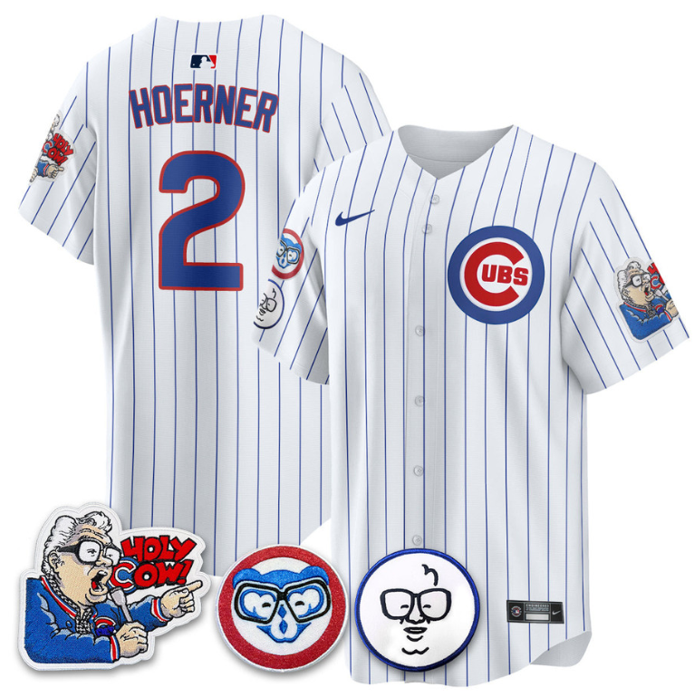 Nico Hoerner Jersey #2 Chicago Cubs Harry Caray Holy Cow Patch Premier Limited Stitched