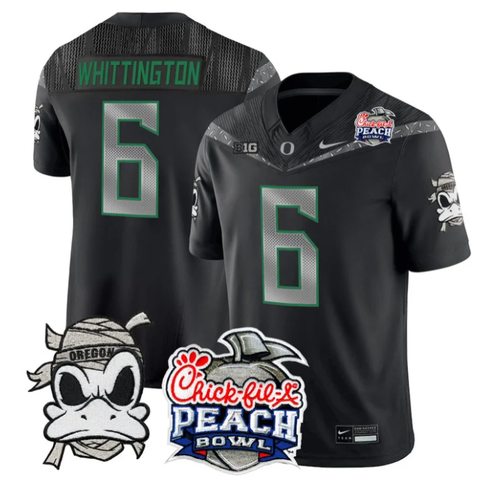 Noah Whittington Jersey #6 Oregon Ducks Mummy Duck 2026 Peach Bowl Black