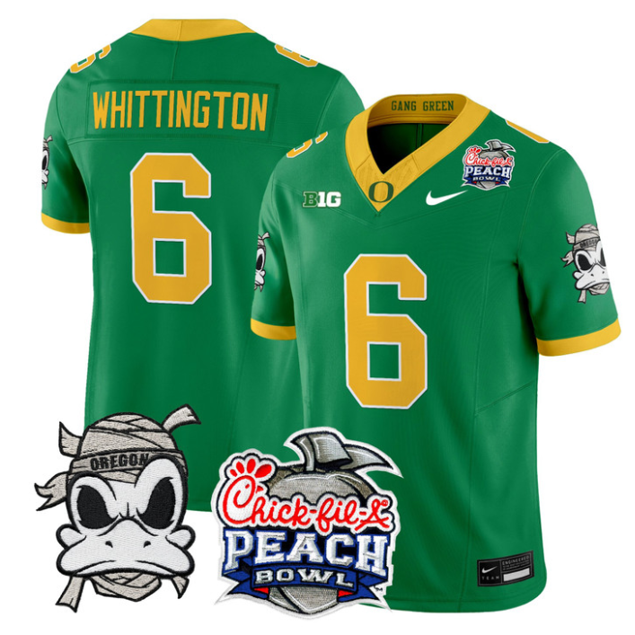 Noah Whittington Jersey #6 Oregon Ducks Mummy Duck 2026 Peach Bowl Green
