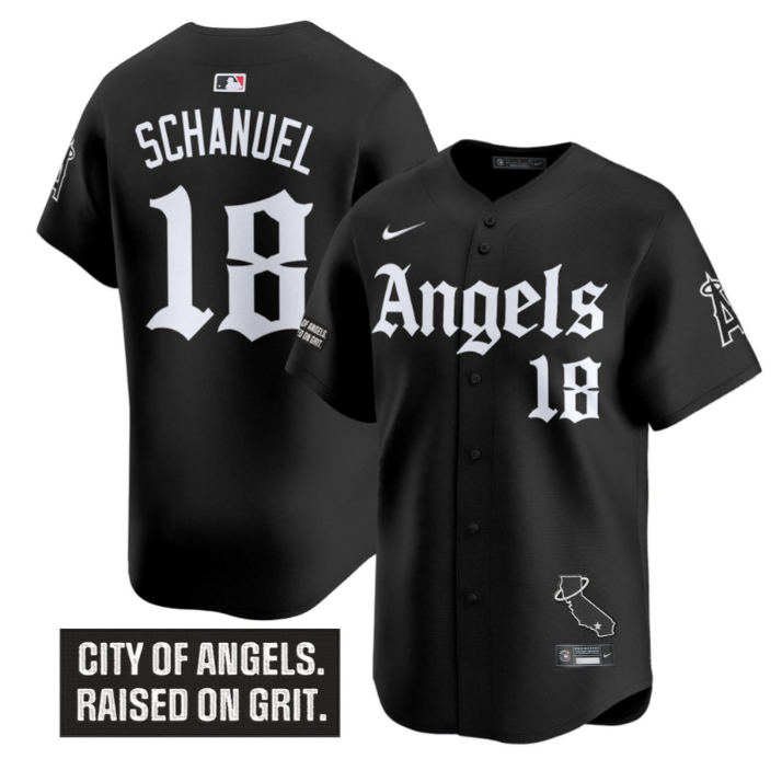 Nolan Schanuel Jersey #18 Los Angeles Angels Gothic Halo Edition Stitched
