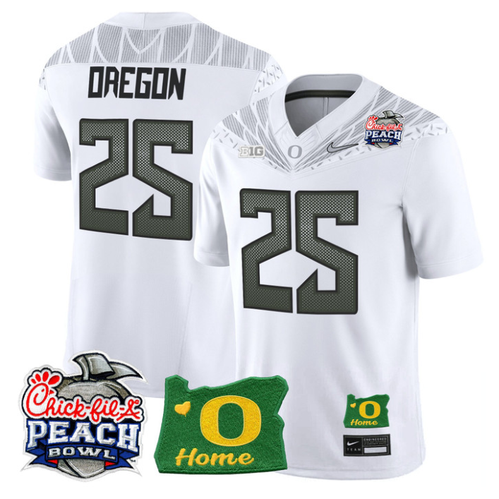 Oregon Jersey #25 Oregon Ducks 2026 Peach Bowl Oregon State Stitched White