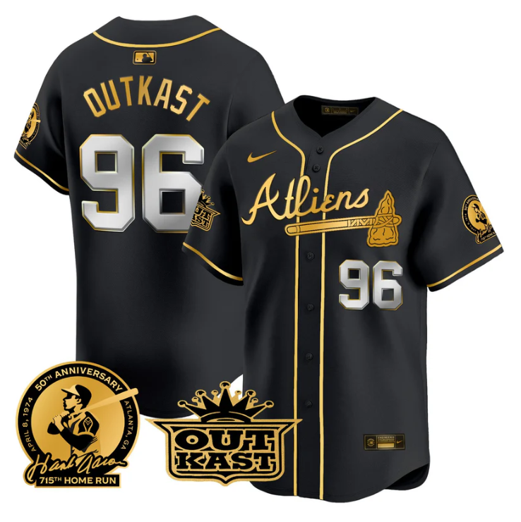 OutKast Jersey #96 Atlanta Braves Atliens Hank Aaron Patch Limited Stitched