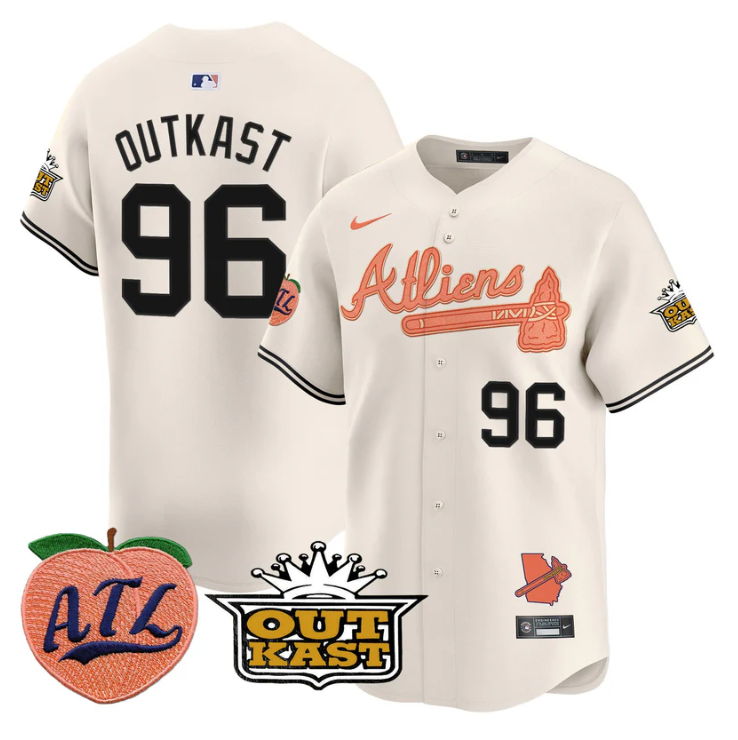Outkast Jersey #96 Atlanta Braves Atliens Peach Vapor Premier Limited Stitched