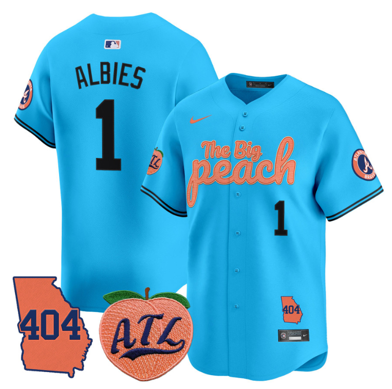 Ozzie Albies Jersey #1 Atlanta Braves 404 & The Big Peach Premier Limited Stitched