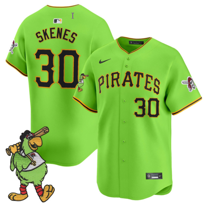 Paul Skenes Jersey #30 Pittsburgh Pirates Pirate Parrot Patch Premier Limited Stitched