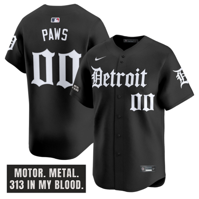 Paws Jersey #00 Detroit Tigers Motor Gothic Edition Vapor Limited Stitched