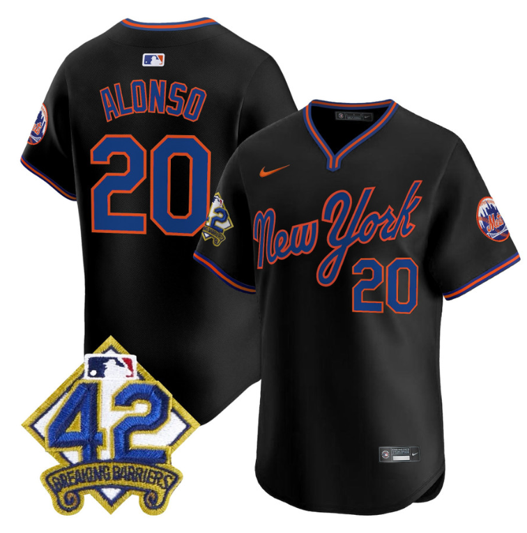 Pete Alonso Jersey #20 New York Mets 2025 Jackie Robinson Patch Road Alternate Stitched