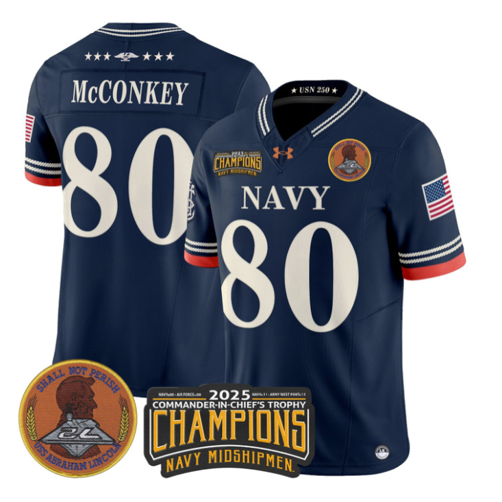 Phil McConkey Jersey #80 Navy Midshipmen 2025 Trophy Champions Stitched Navy