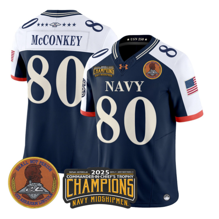 Phil McConkey Jersey #80 Navy Midshipmen 2025 Trophy Champions Stitched Navy Alternate