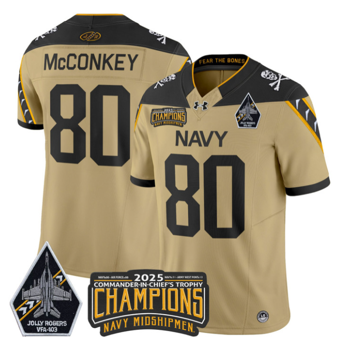 Phil McConkey Jersey #80 Navy Midshipmen Jolly Rogers 2025 Trophy Gold
