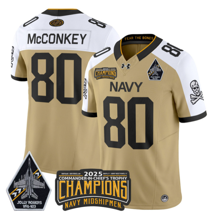 Phil McConkey Jersey #80 Navy Midshipmen Jolly Rogers 2025 Trophy Gold Alternate